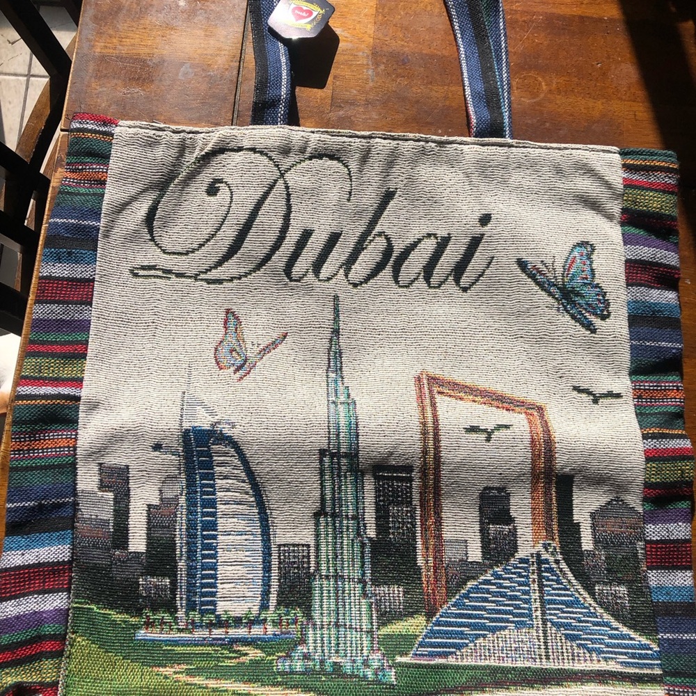 Dubai Themed Tote Bag with Colorful Stripes